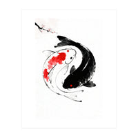 Yin Yang Koi Fish, Black and White Japanese Ink Painting Zen Wall Art, Yin Yang, YIN & YANG (Print Only)