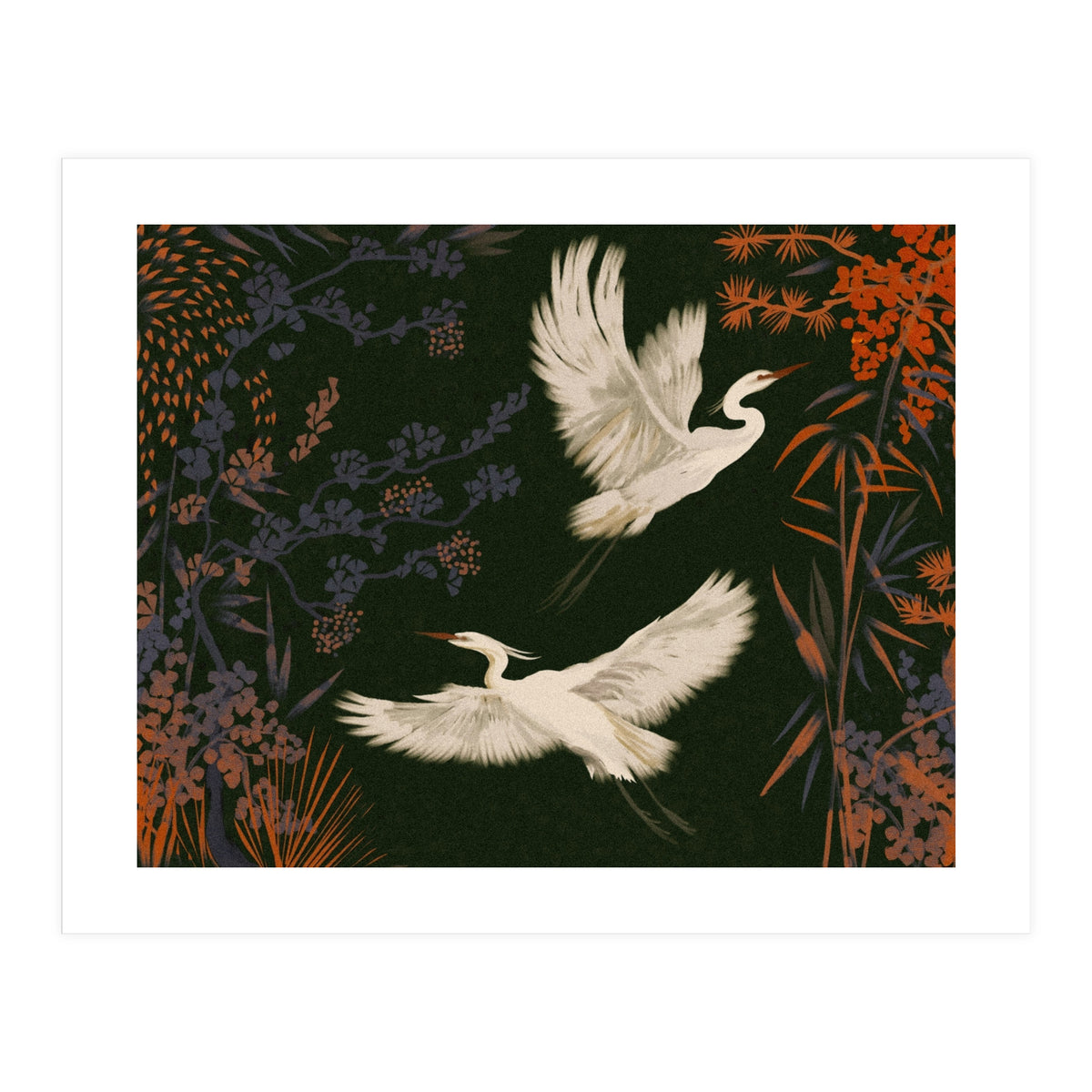 White Herons Flying Asian Art (Print Only)