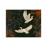 White Herons Flying Asian Art (Print Only)