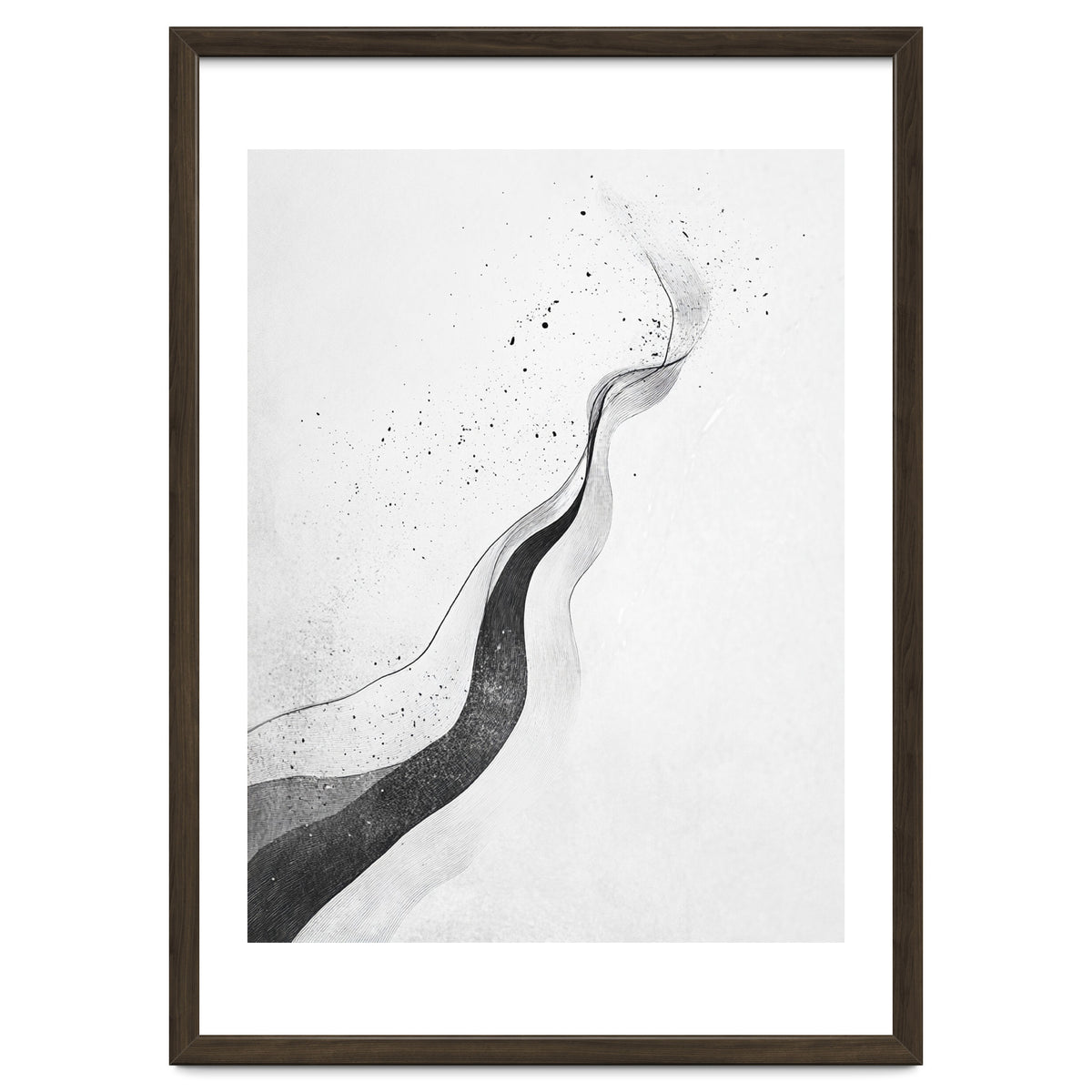Abstract Black And White Ink Flowing Lines With Splatter