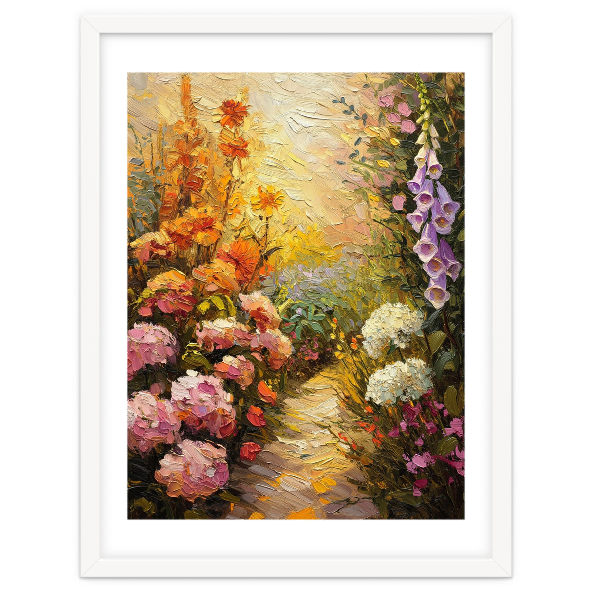 Golden Hour Summer Garden Path Oil Painting