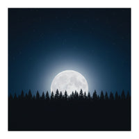 Midnight Serenity: Full Moon Over Forest Silhouettes (Print Only)