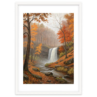 Serene Autumn Waterfall in Misty Forest