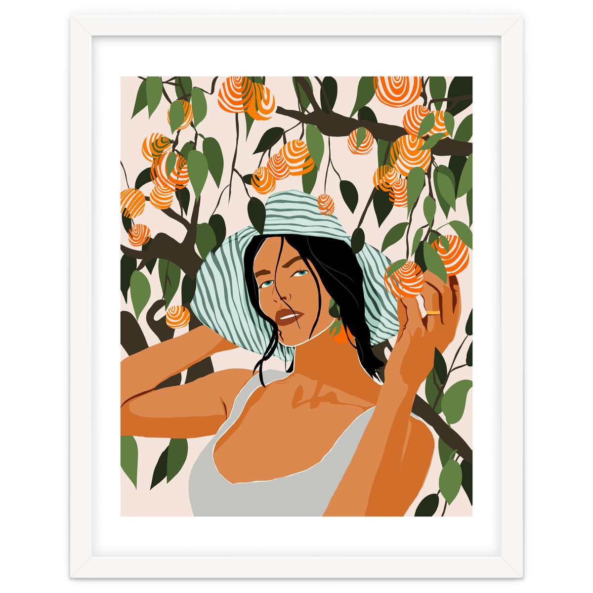 The Orange Grove, Bohemian Woman Summer Travel, Fashion Botanical Nature Garden, Plants Fruits Juicy