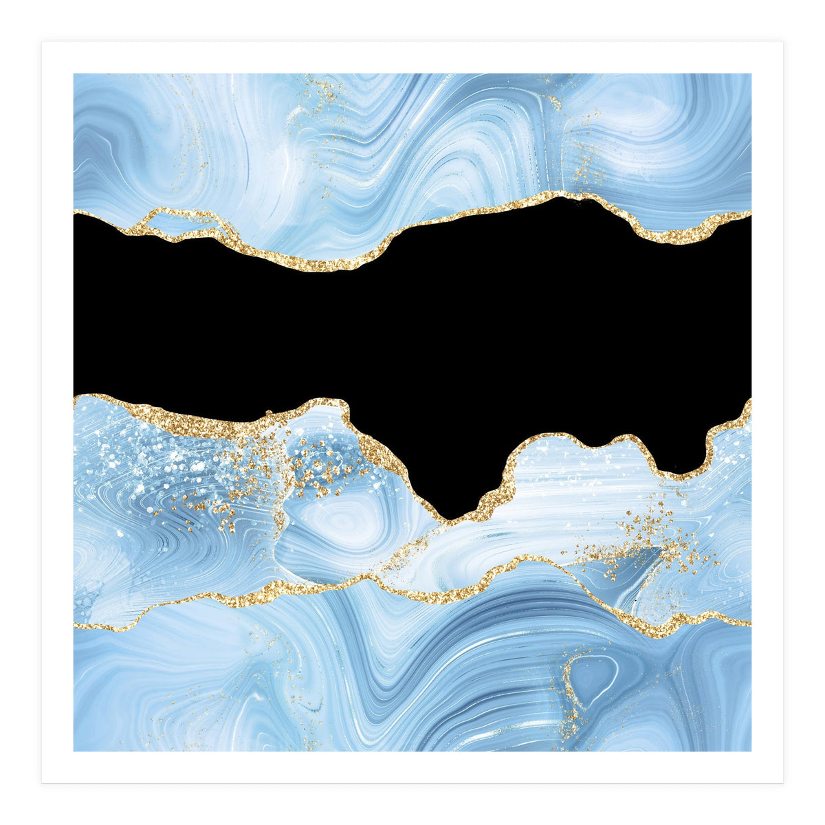Blue & Gold Glitter Agate Texture 03  (Print Only)