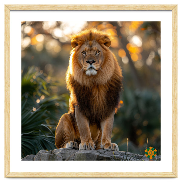Majestic Lion Sitting On A Rock At Sunset