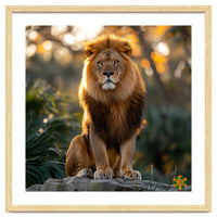 Majestic Lion Sitting On A Rock At Sunset
