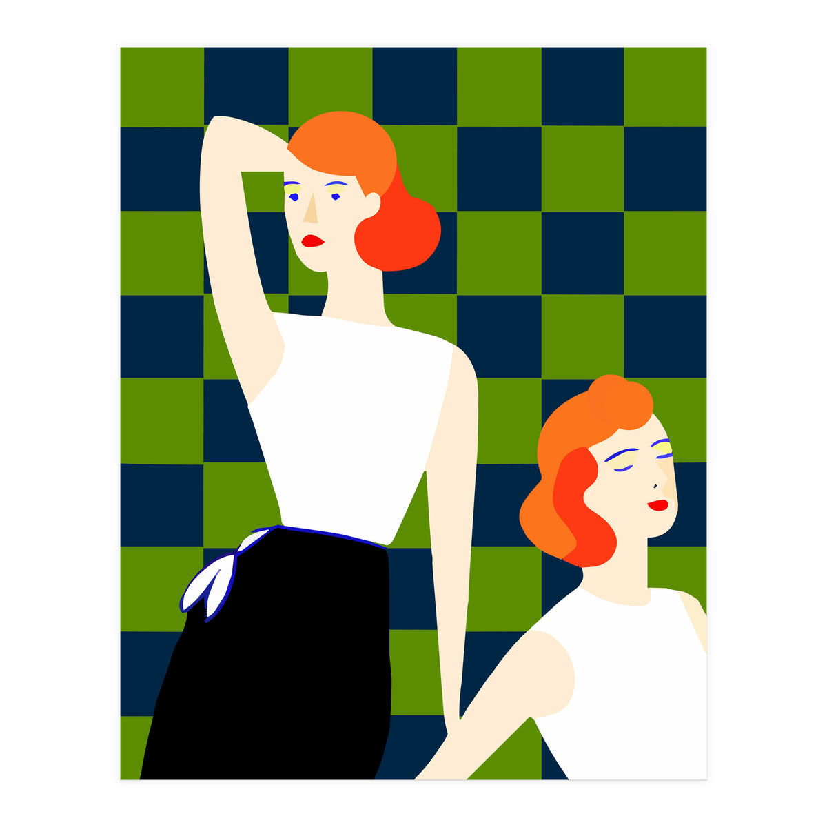 Moods, Checkers Girl Friends Chic Chess, Modern Bohemian Eclectic Woman Girl Boss, Bff Fashion Style (Print Only)