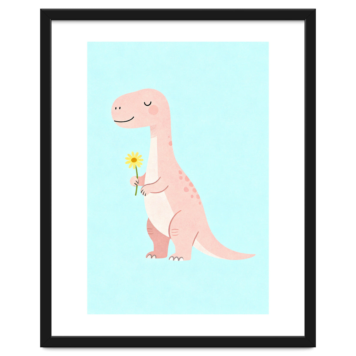 T-Rex Tyrannosaurus Dinosaur Art, Whimsical Dino with Flower, Gentle Nursery Print