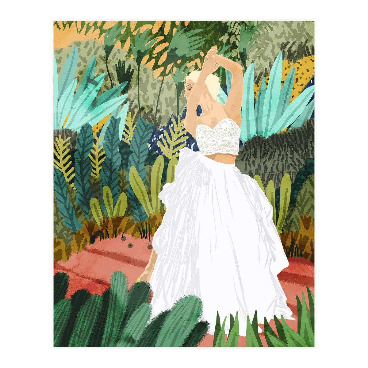 Forest Bride | Jungle Wedding Painting | Travel Solo | Blonde Woman Dancing Joy (Print Only)