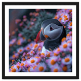 Puffin Bird Among Pink Flowers thumbnail