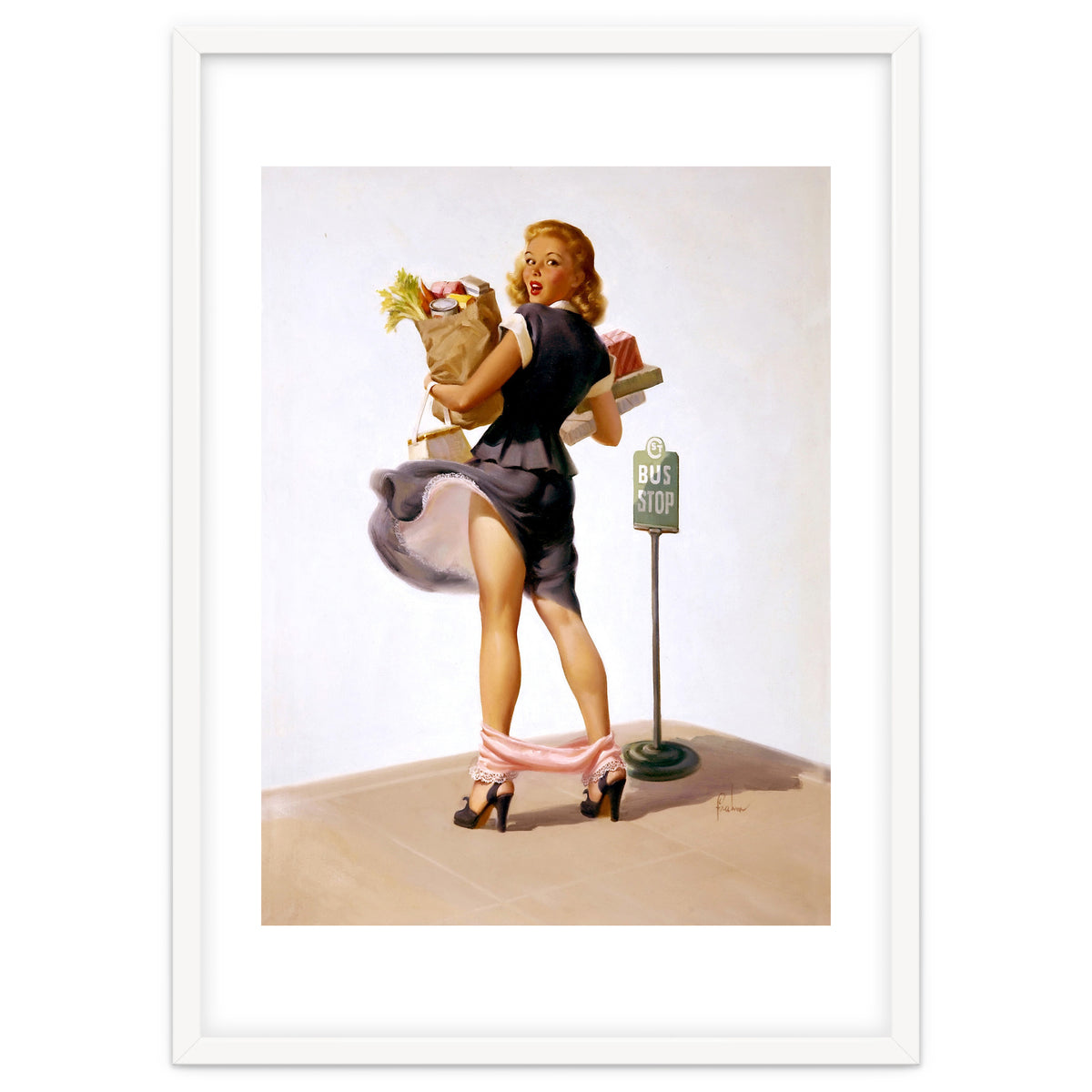 Pinup Sexy Girl Had Funny Accident On A Bus Stop