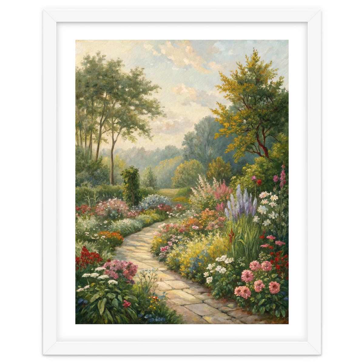 Enchanted English Cottage Garden Oil Painting