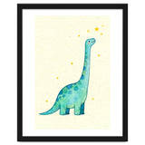 Cute Brontosaurus Watercolor Art, Whimsical Dinosaur Nursery Print, Starry Dino Illustration thumbnail