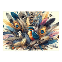Kingfisher And Songbirds In Peacock Feathers (Print Only)