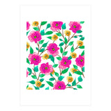 Floral Forever, Colorful Summer Garden Botanical Illustration, Pink Boho Vibrant Painting (Print Only) thumbnail