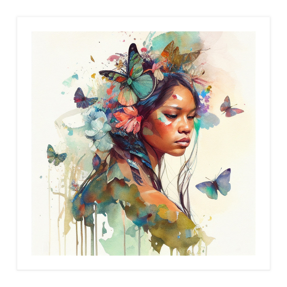 Floral Native Warrior Woman Butterfly Dance (Print Only)