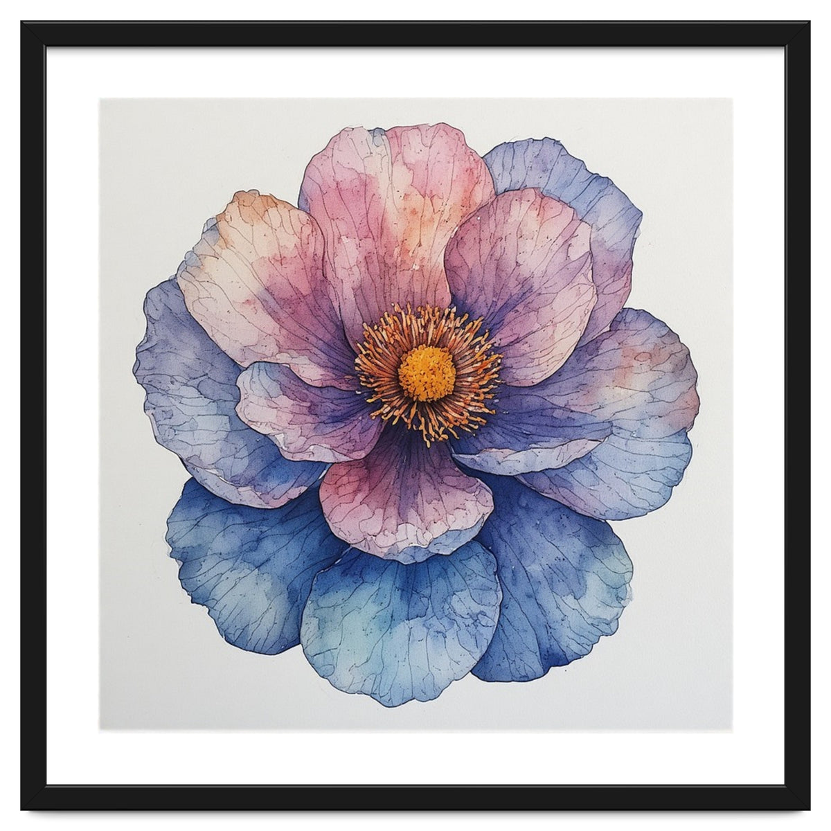Ethereal Bloom: Watercolor Petals in Indigo and Rose