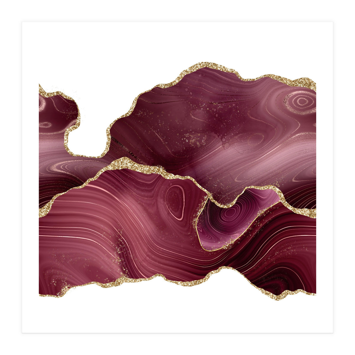 Burgundy & Gold Glitter Agate Texture 08  (Print Only)