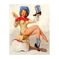 Pinup Sexy Cowgirl Cleaning Her Boots (Print Only)