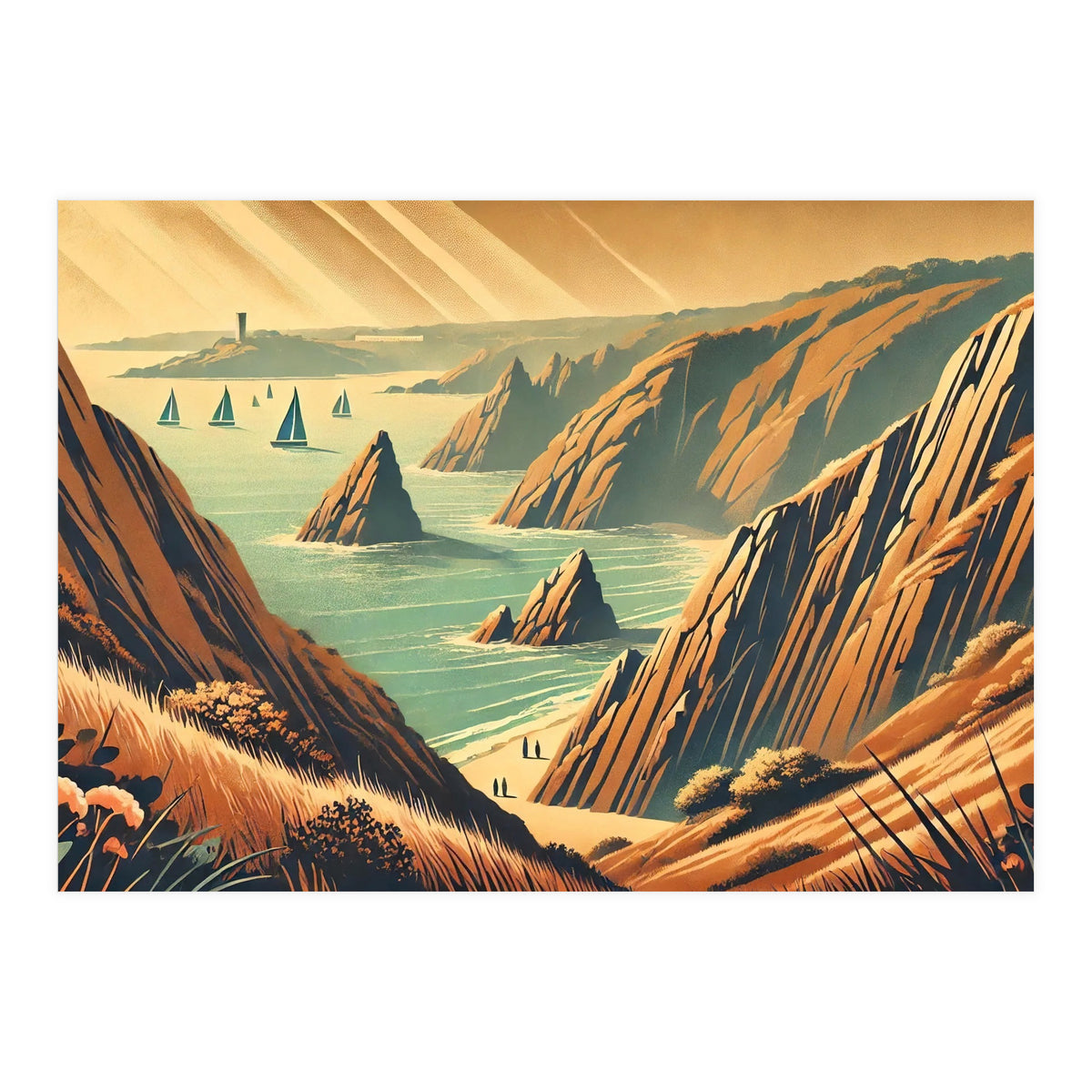 Vintage Cliffside Serenity Poster (Print Only)