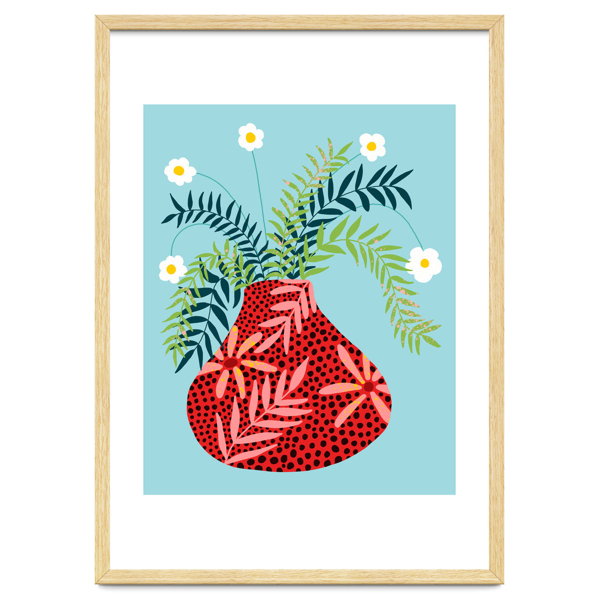 Sunny Side Up Flower Pot, Floral Odd Quirky Imperfect Whimsical Unique, Eclectic Bohemian Strange Polka Dots Maximalist