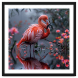 Elegant Flamingo Standing In Water Reflection thumbnail