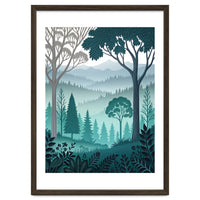 Vibrant Silhouettes in the Misty Teal Highlands