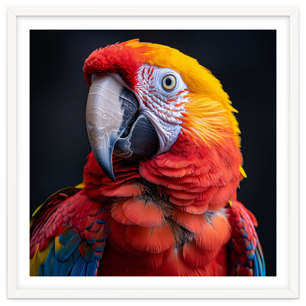 Scarlet Macaw Parrot Head Detailed Portrait Black