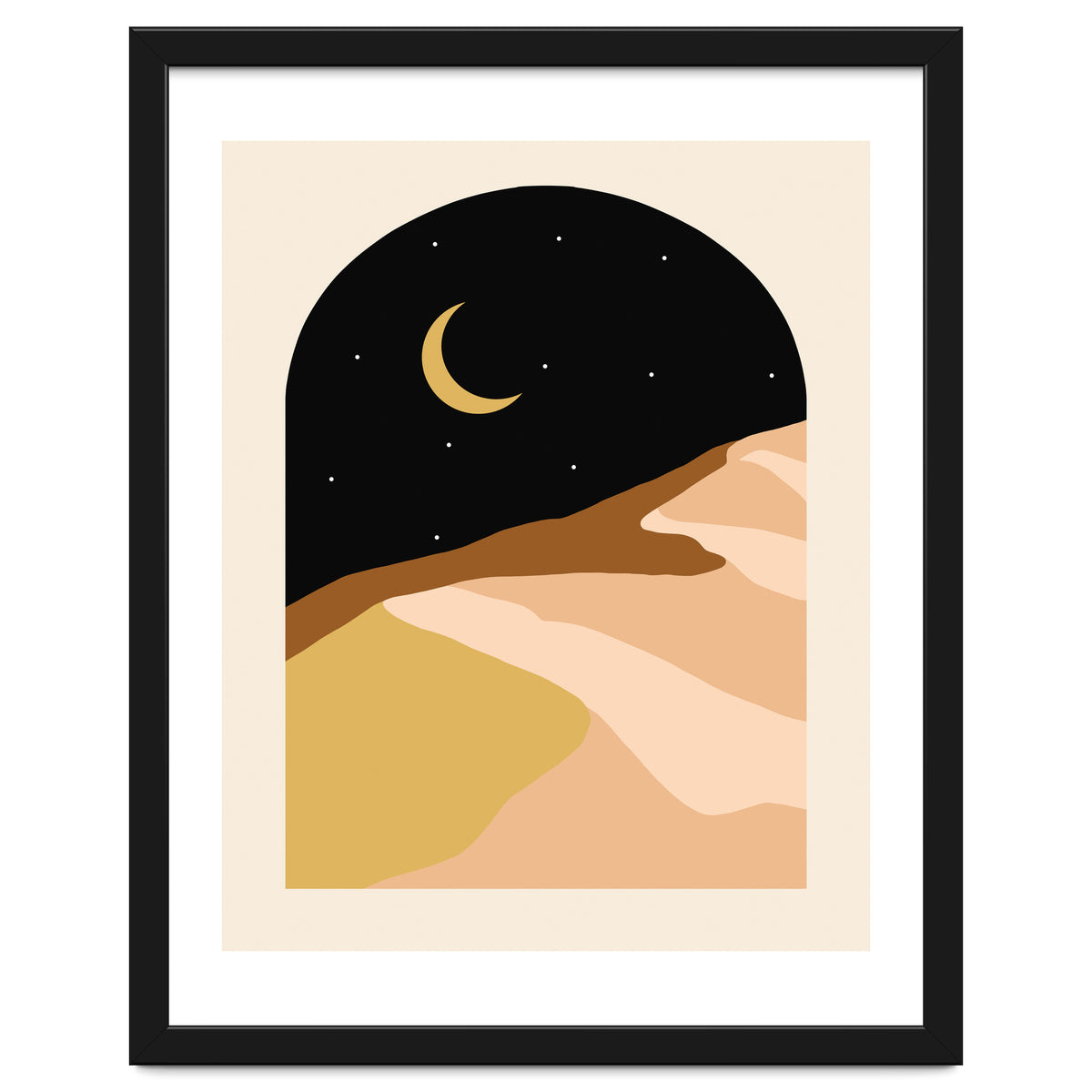 Desert Nights, Modern Bohemian Travel Sand Dunes, Eclectic Moon Stars Vintage Arc, Pastel Building Nature Landscape