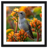 Hummingbird Perched On Orange Flowers thumbnail