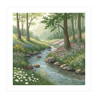 Vibrant Forest Stream Watercolor Painting (Print Only)