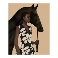 Woman In Bold Print With Black Horse (Print Only)