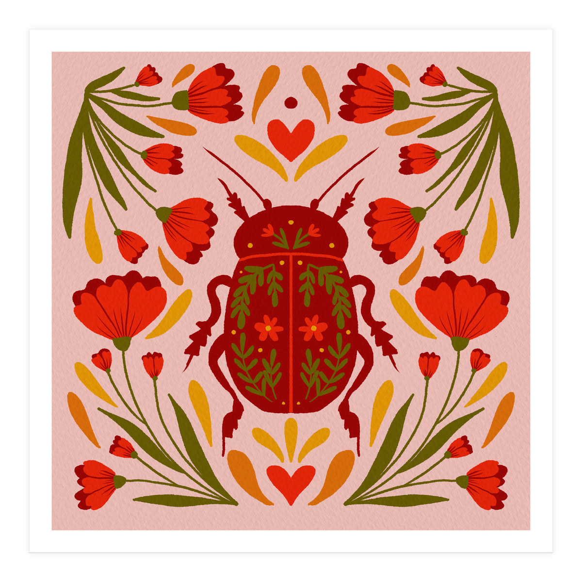 Beetle And Flowers (Print Only)