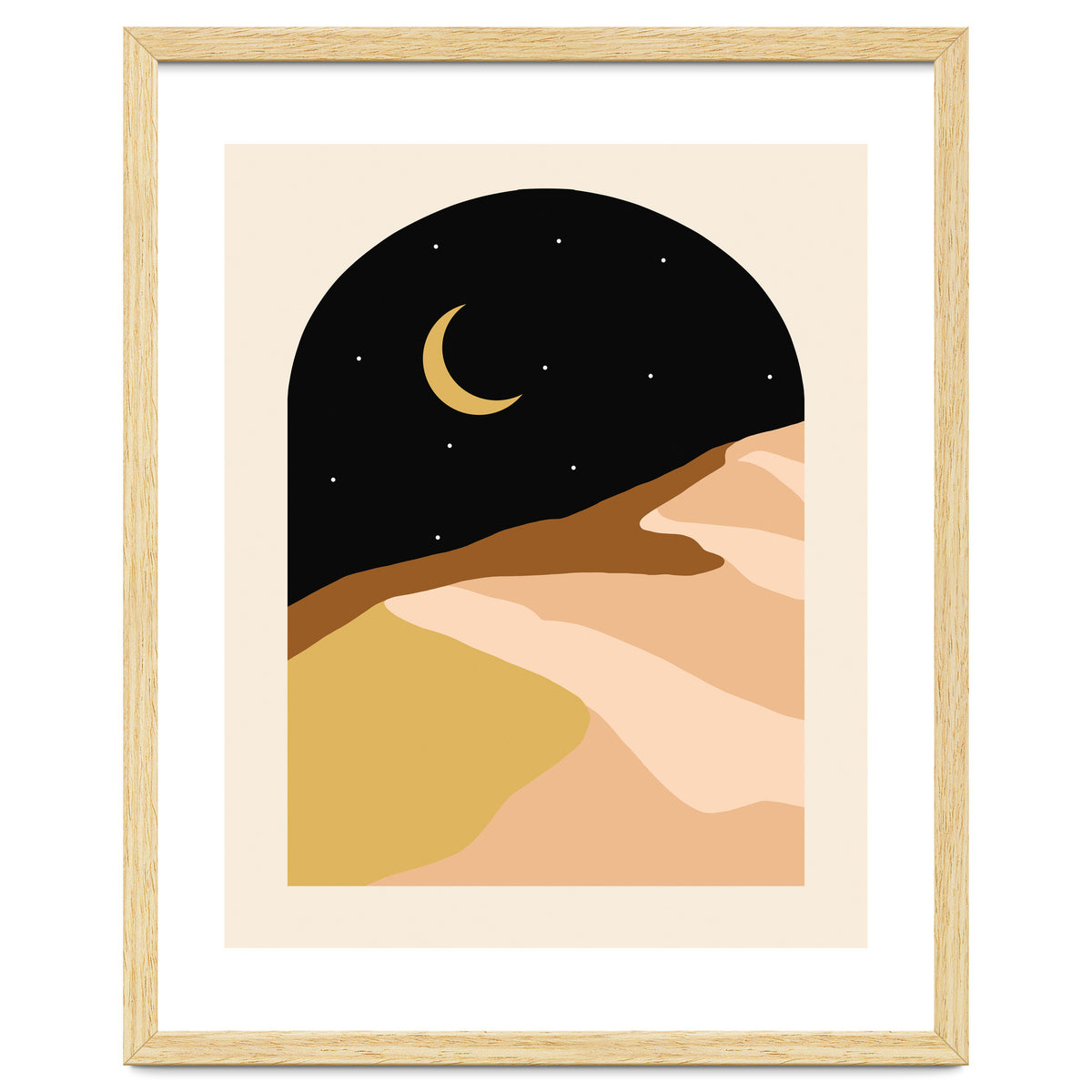 Desert Nights, Modern Bohemian Travel Sand Dunes, Eclectic Moon Stars Vintage Arc, Pastel Building Nature Landscape