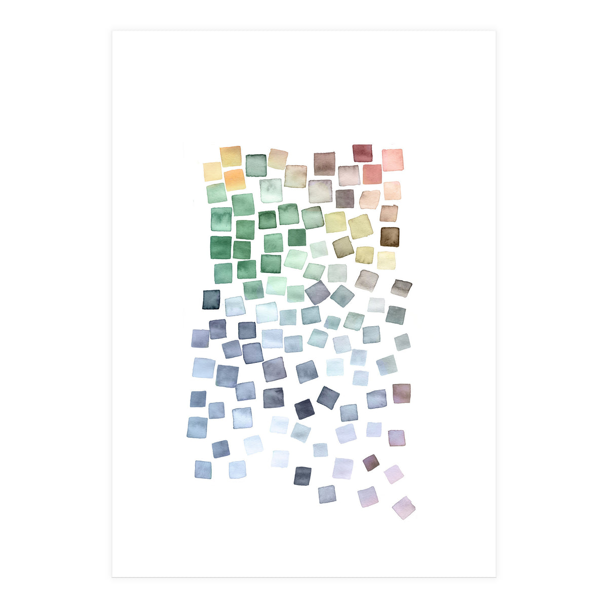 Watercolor Geometric Square Shapes Blue (Print Only)