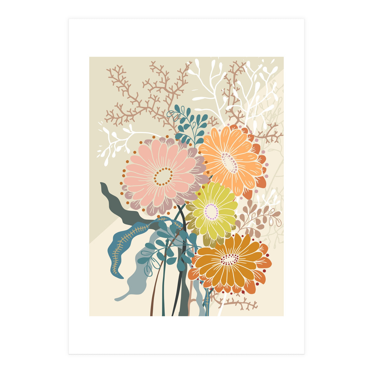 Springtime Daisies Earthy Tones (Print Only)