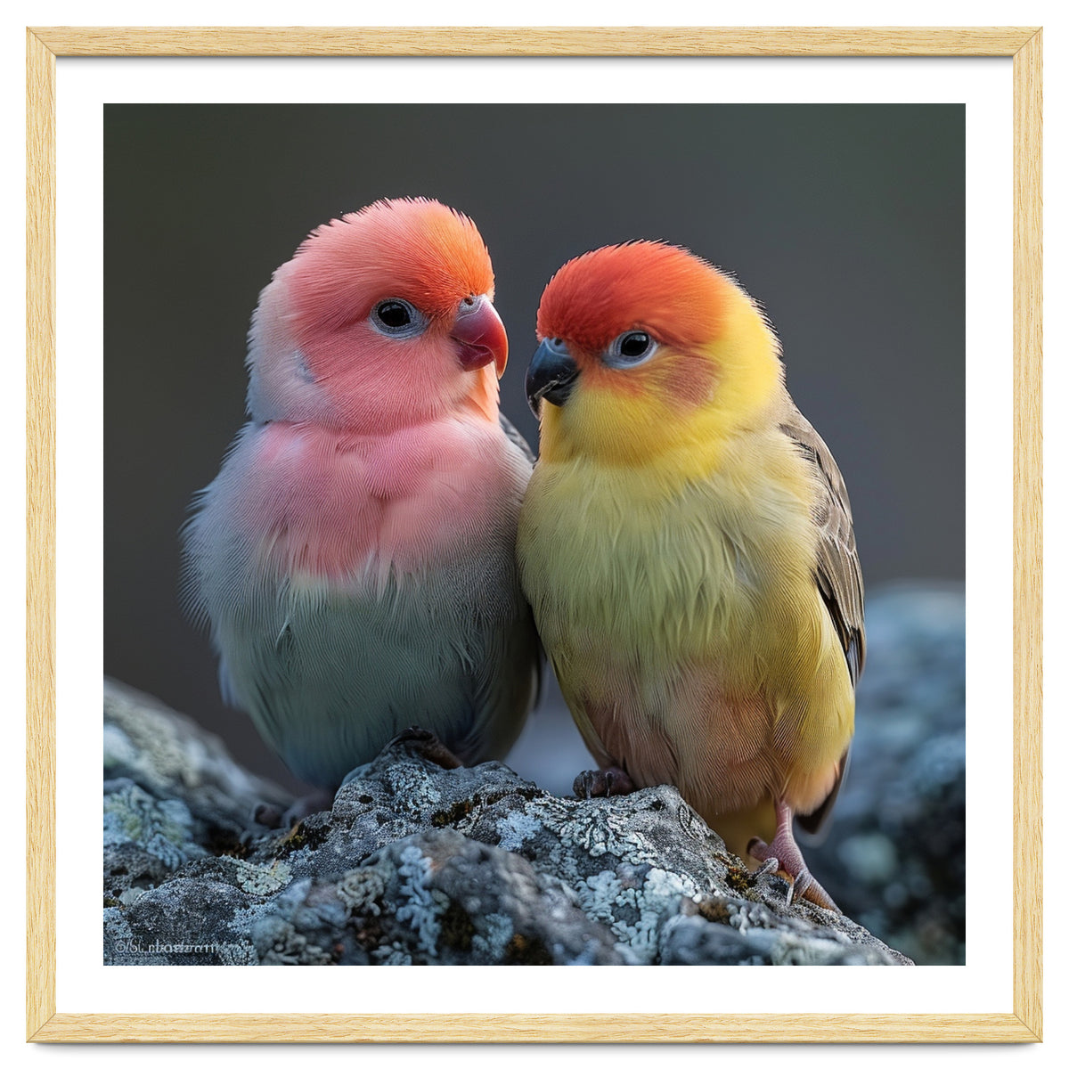 Pair Of Lovebirds Sitting On Rocks