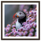 Atlantic Puffin Amidst Pink Heather Flowers thumbnail