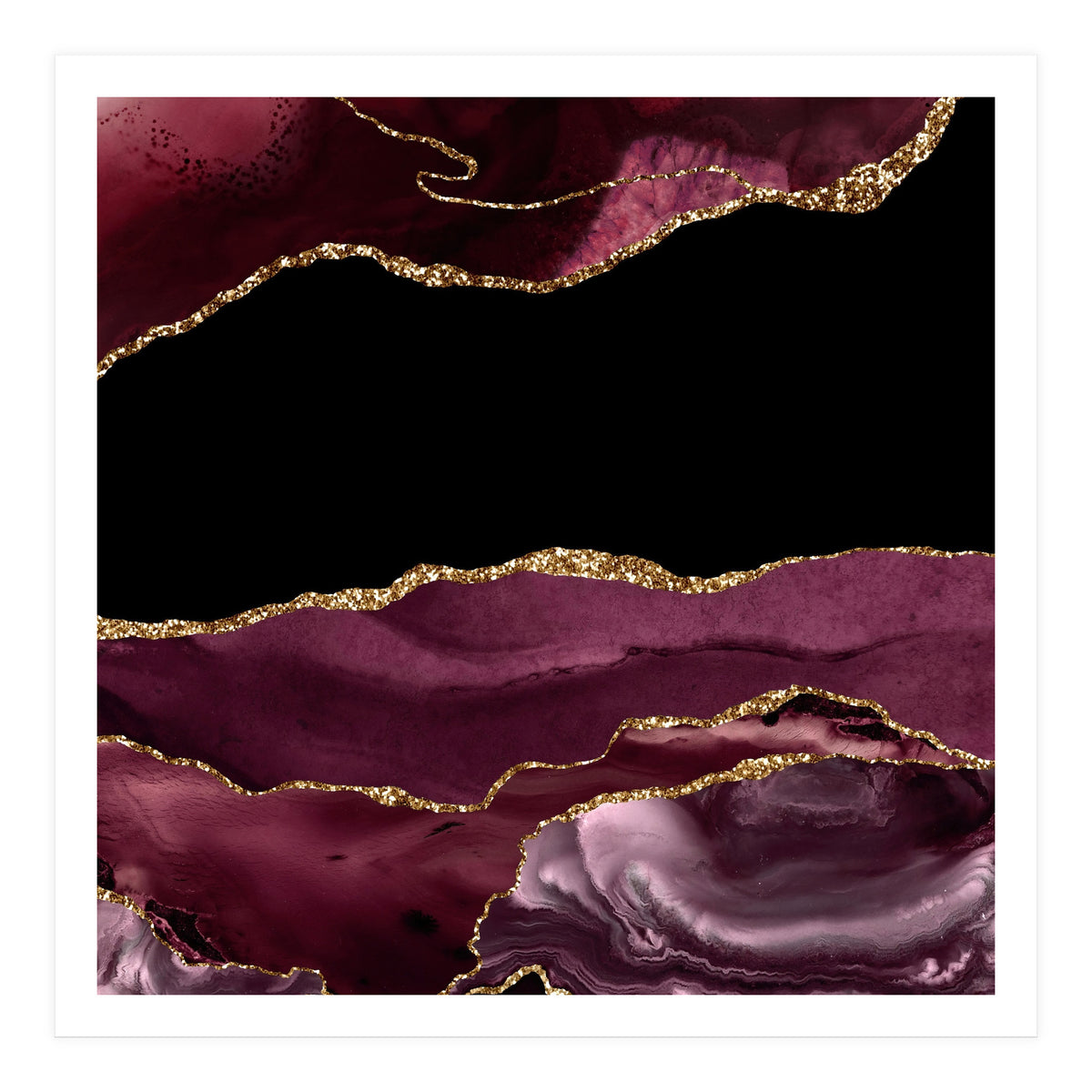 Burgundy & Gold Agate Texture 16  (Print Only)
