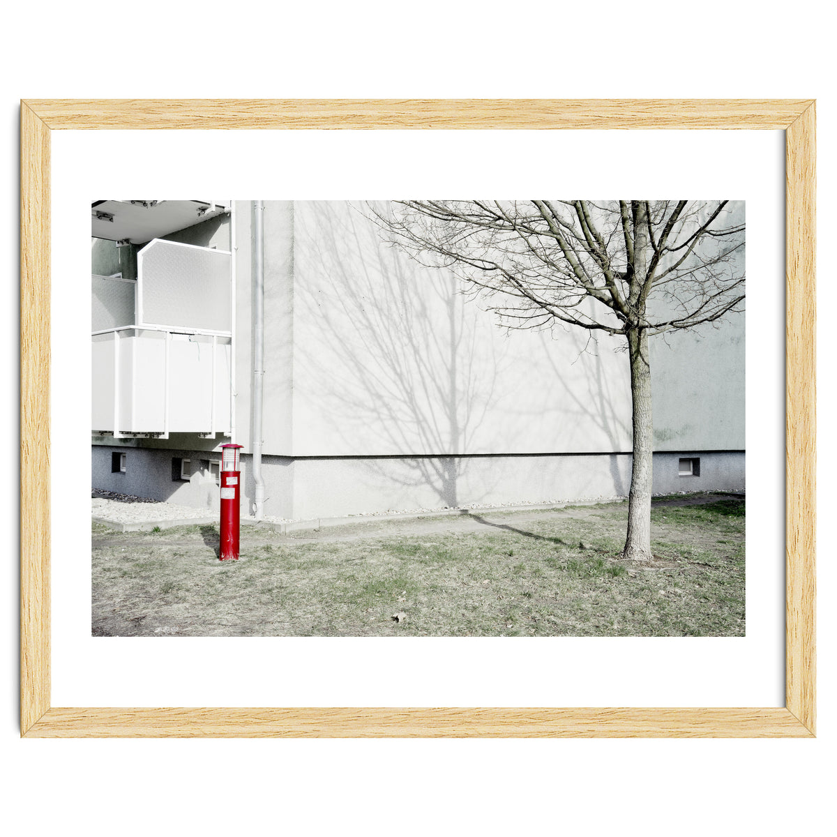 Red light pole and Tree shadow on the wall