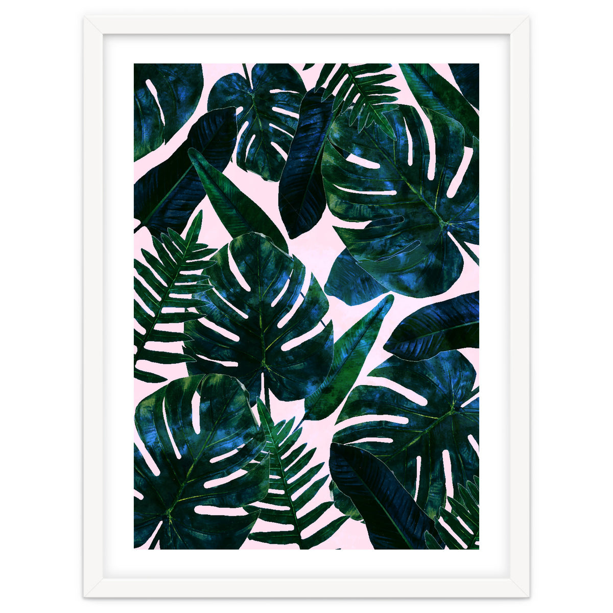 Tropical Nature Monstera Watercolor Painting, Botanical Jungle Dark Palm Illustration