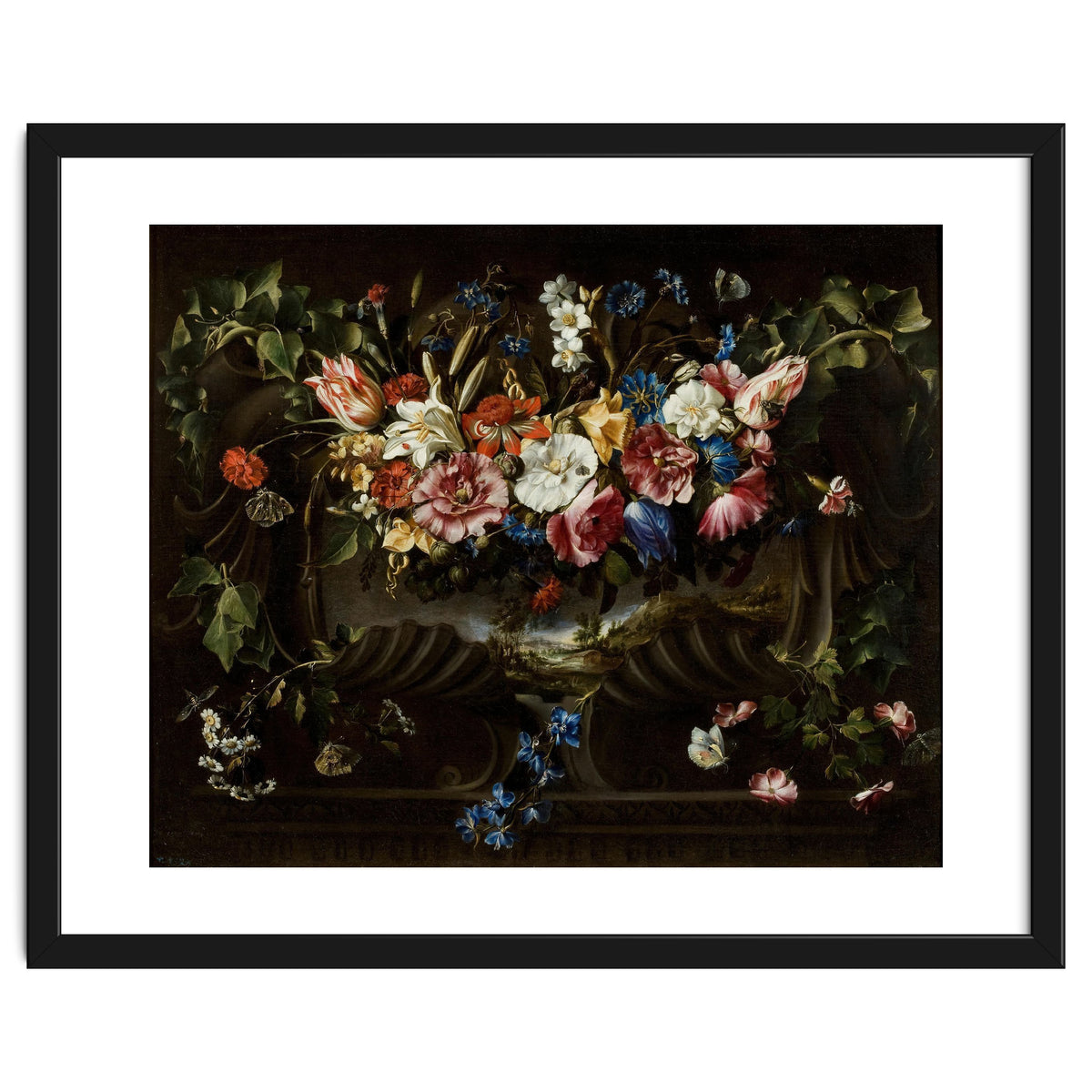 Juan de Arellano / 'Garland of Flowers with Landscape', 1652, Spanish School.