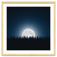 Midnight Serenity: Full Moon Over Forest Silhouettes