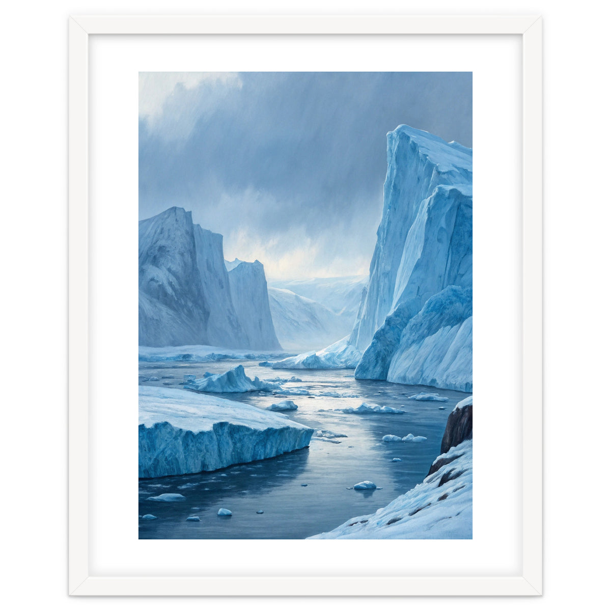 Majestic Arctic Icebergs and Glacial Valley