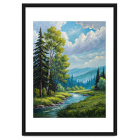 Serene Mountain River Landscape Oil Painting