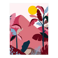 Tropical Sundowner, Pastel Jungle Botanical Nature, Summer Plants Palms Sunset, Mountain Landscape Travel Adventure (Print Only)