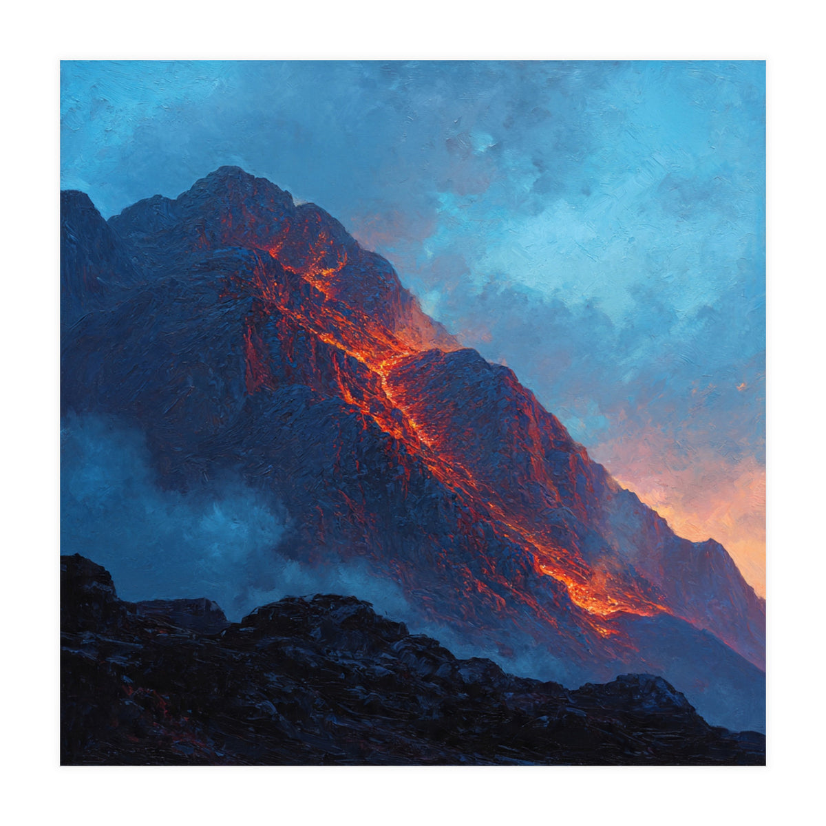 Dramatic Mountain Summit with Fiery Sunset Alpenglow (Print Only)