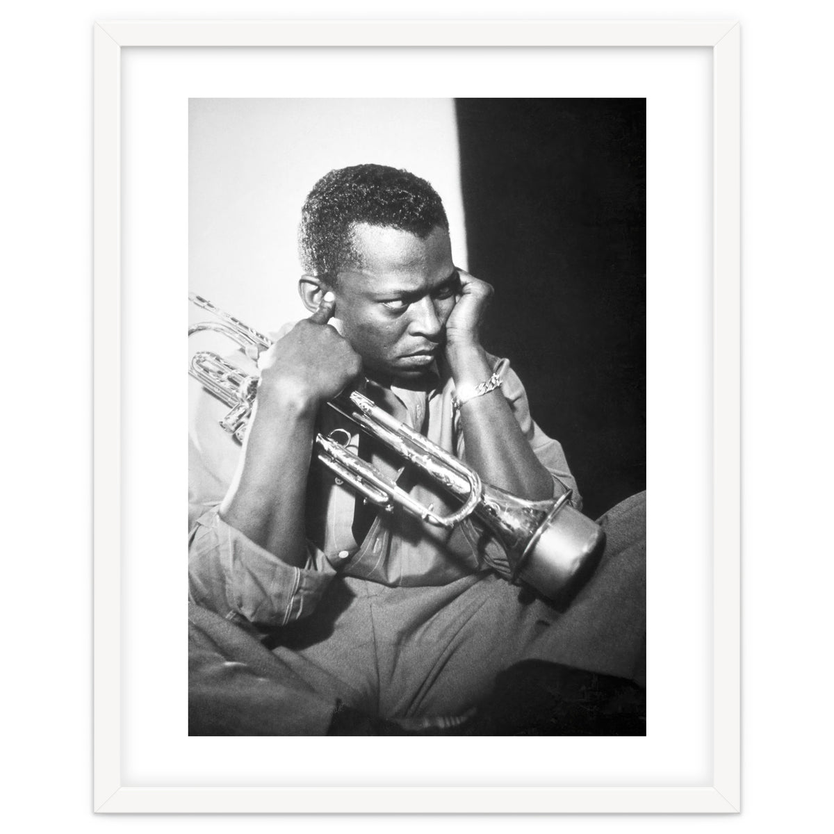 Jazz trumpeter Miles Davis early in his career playing in New York City, circa 1955.