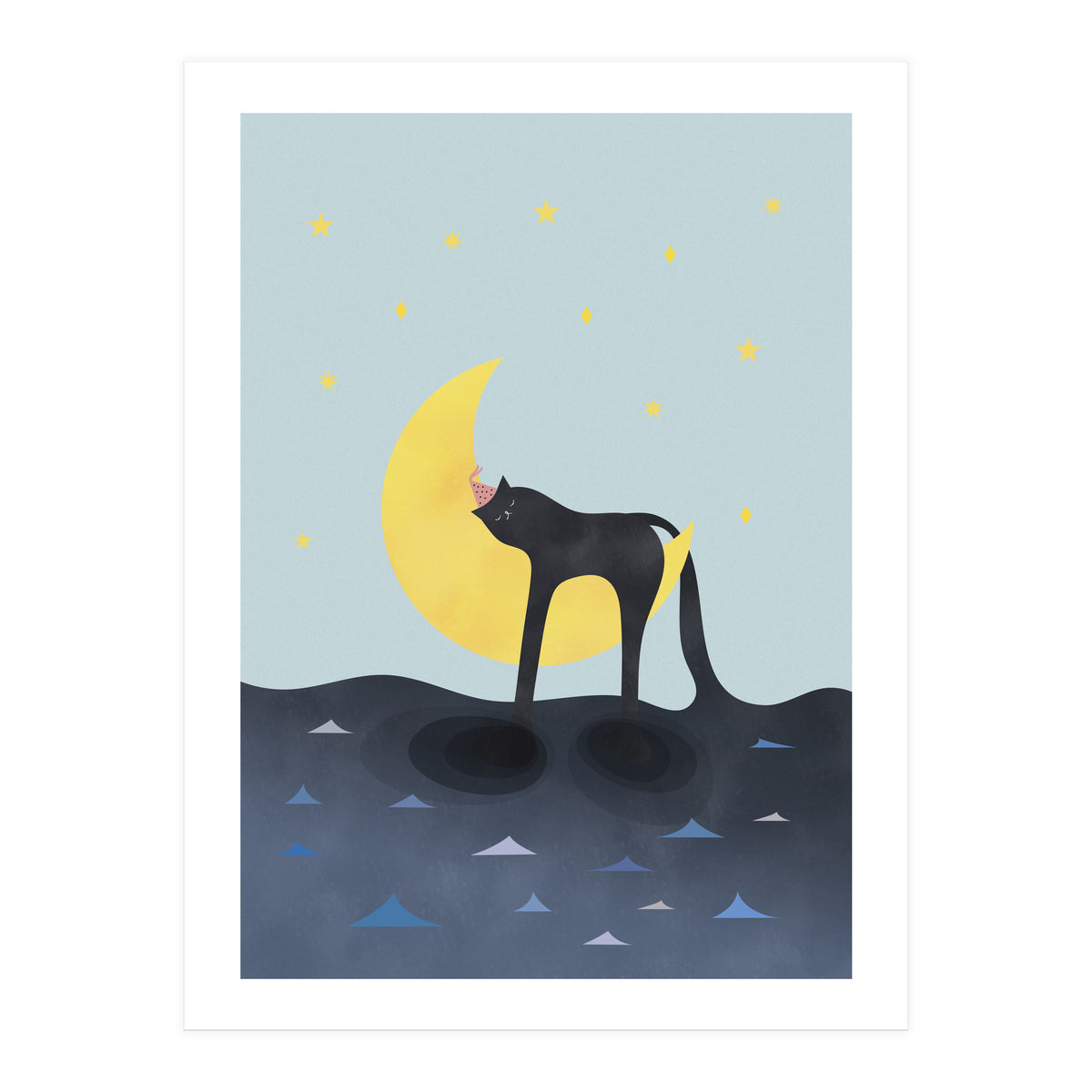 Beauty Sleep - Melting Cat on the crescent moon (Print Only)